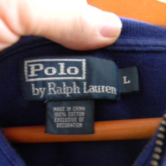 Mens Polo Ralph Lauren Blue 1\4 Zip Pullover w\Leather Zip Pull Size L - Picture 3 of 5